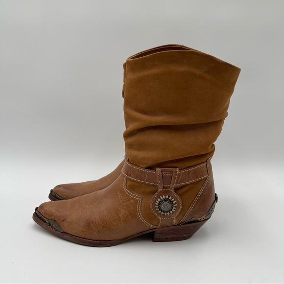 Circle S “Triger” Leather Boots Women’s Sz 7 Vintage Brown Slouchy Western - Picture 2 of 16